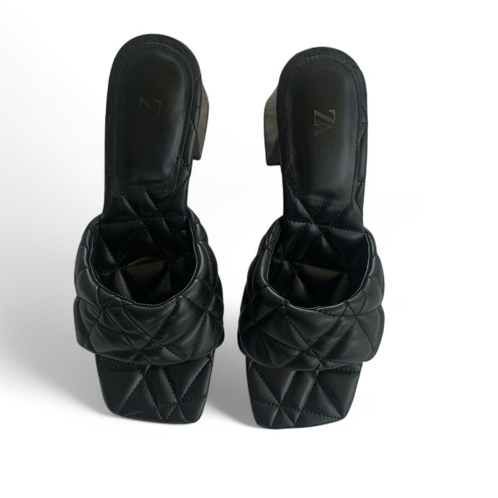 Zara Quilted Black Sculptural Mules